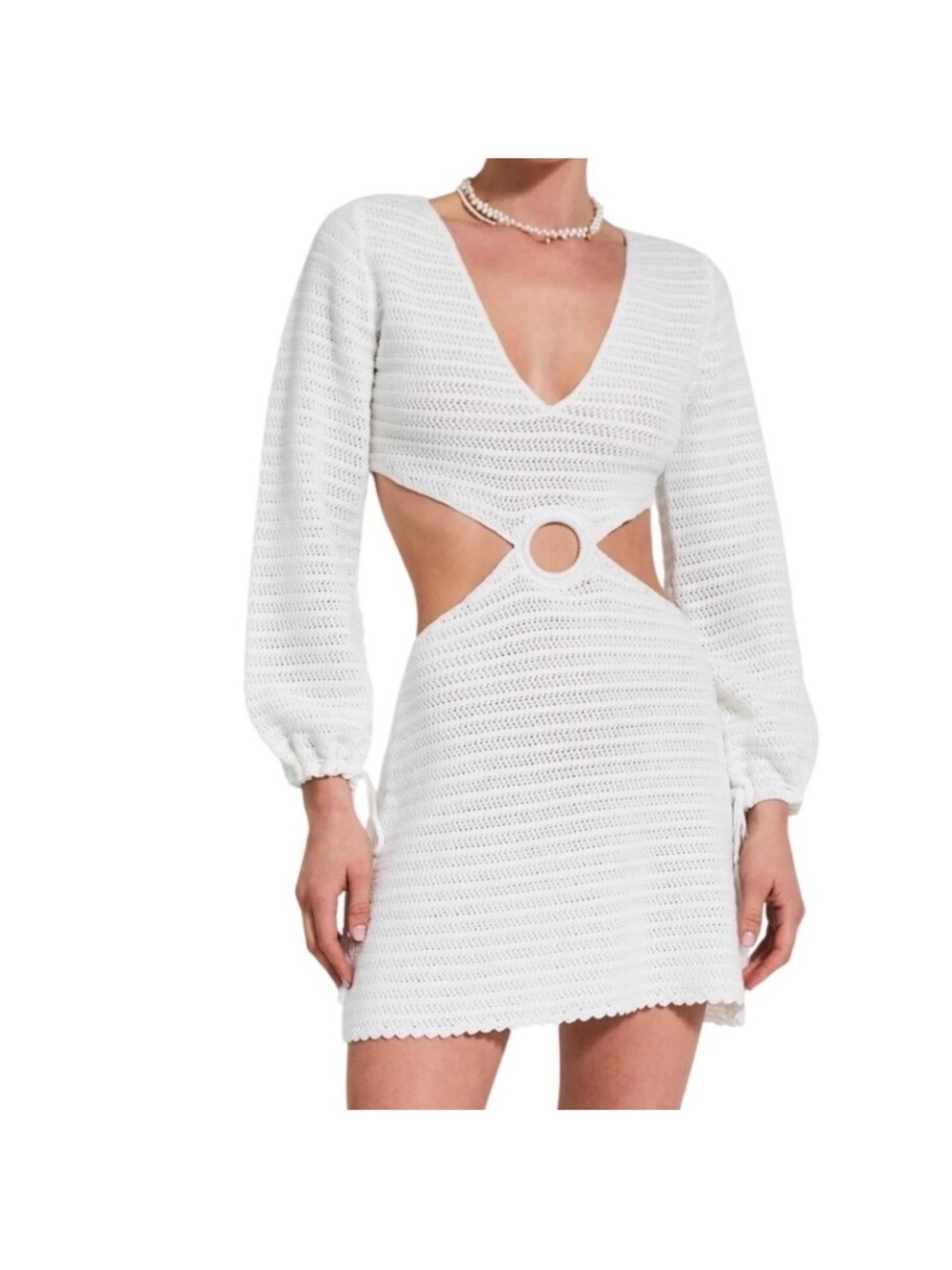 NWT Devon Windsor White Fallon Mini Dress Coverup Large Crochet Knit